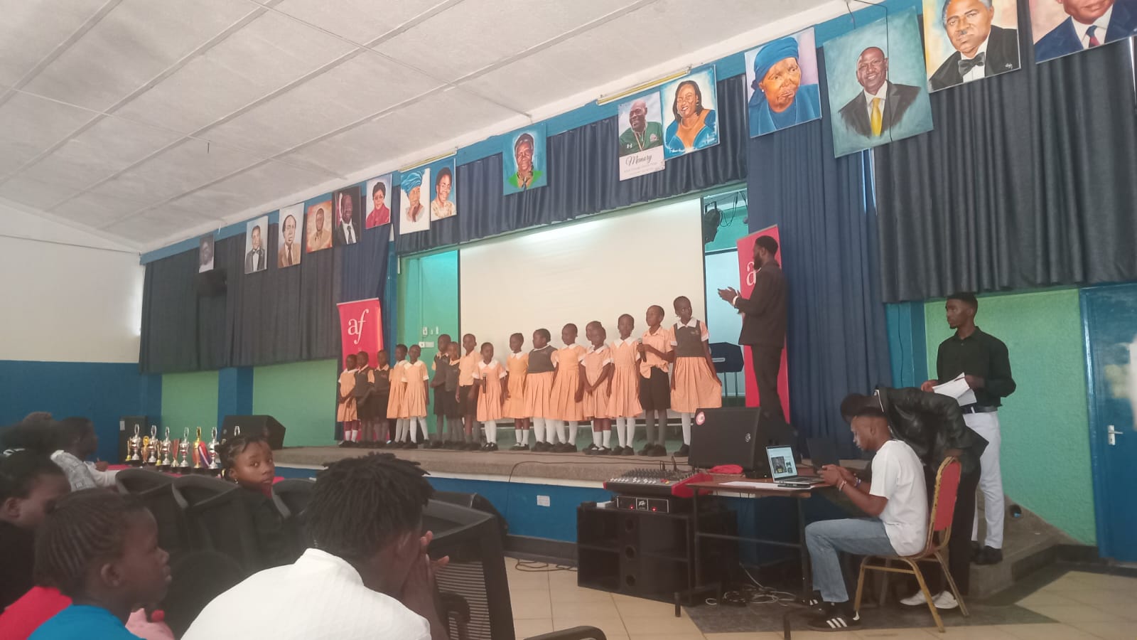 NewDawn learners performing on stage at the French competition in Kisumu