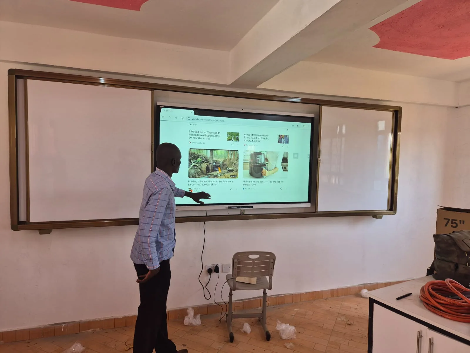 A smart board in a NewDawn Junior School classroom